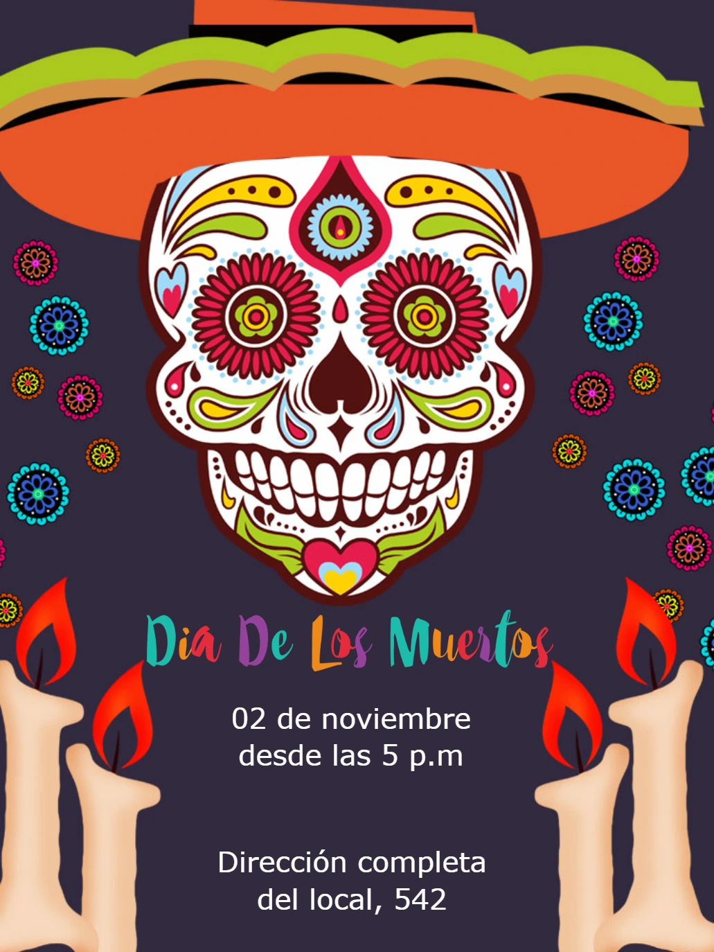 Invitación Día de Los Muertos con Calavera para Editar Online