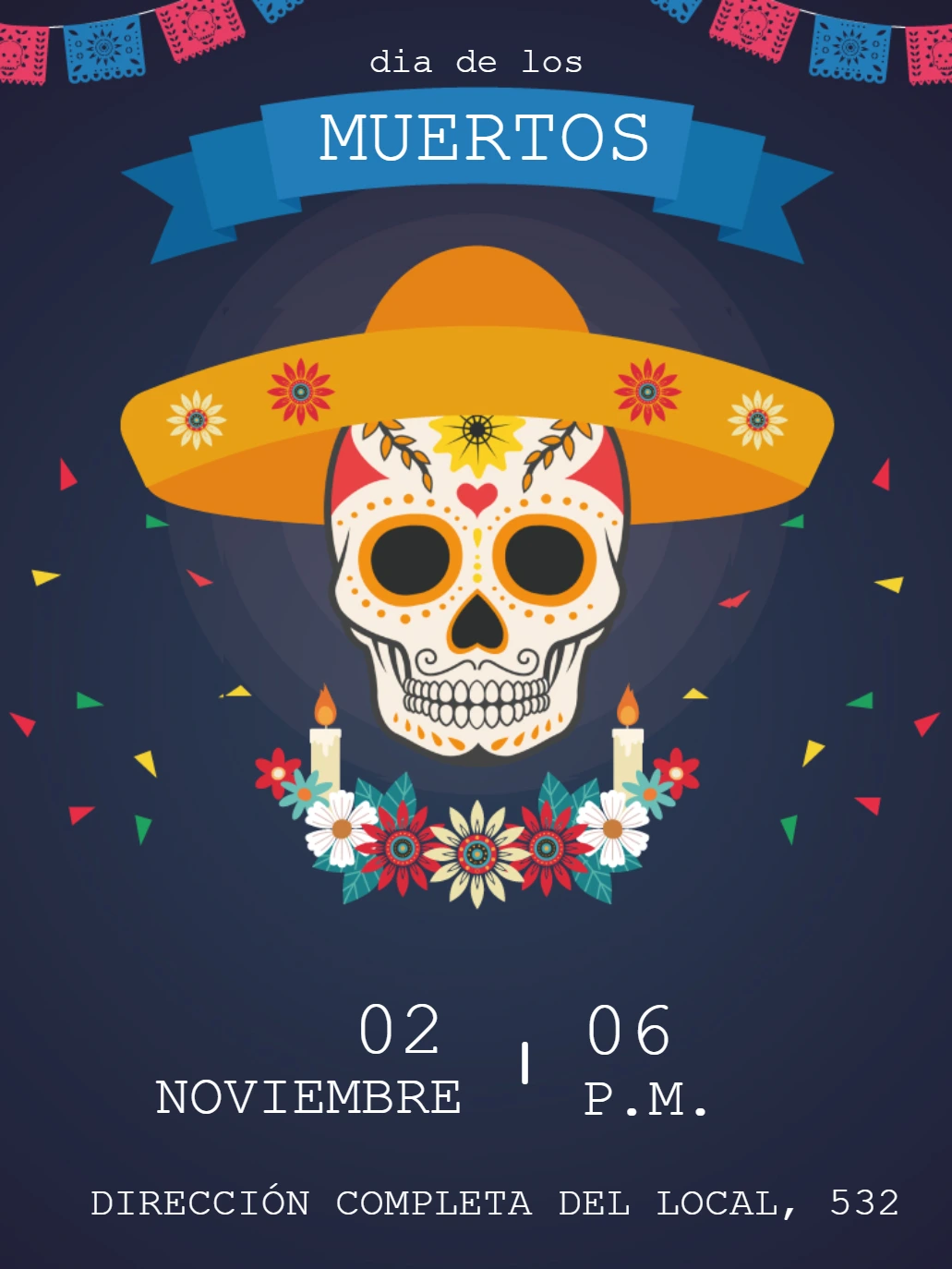 Invitación Día de los Muertos con Calavera para Editar Online