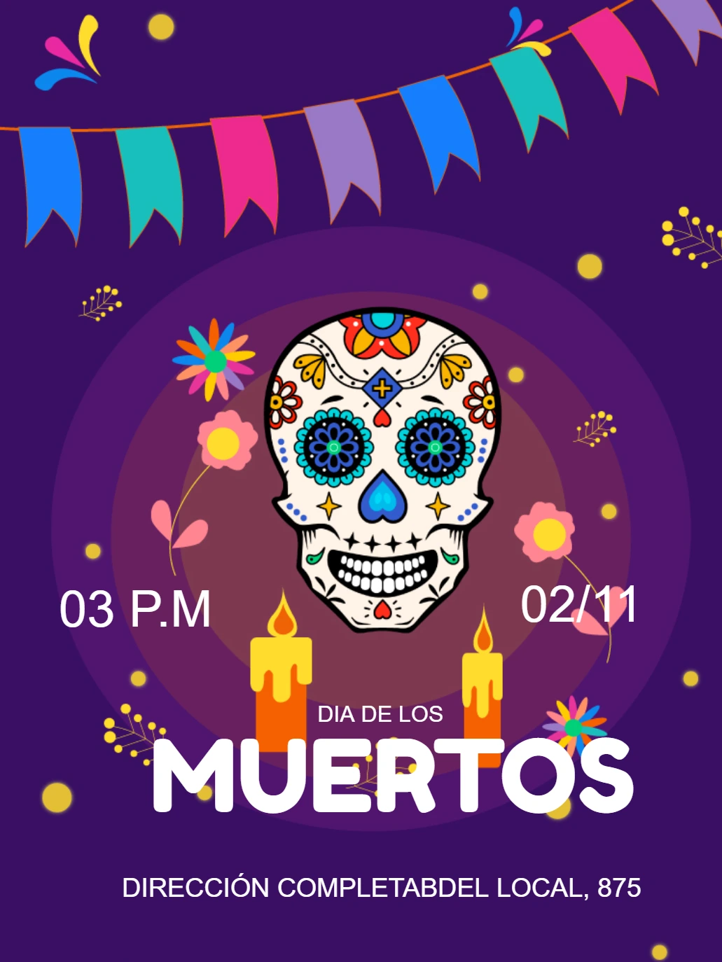 Invitación Día de los Muertos con Calavera para Editar Online