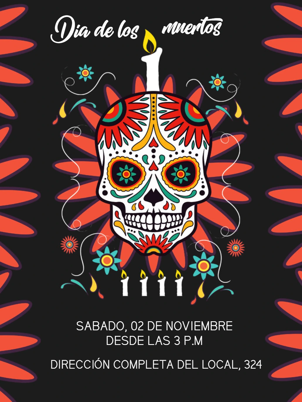 Invitación Día de los Muertos con Calavera para Editar Online