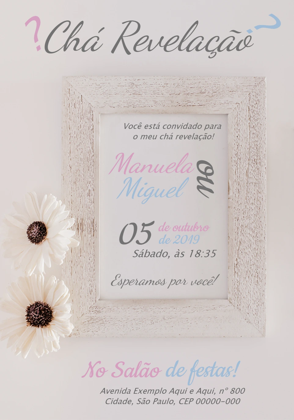 Convite Chá Revelação Delicado para Editar e Imprimir