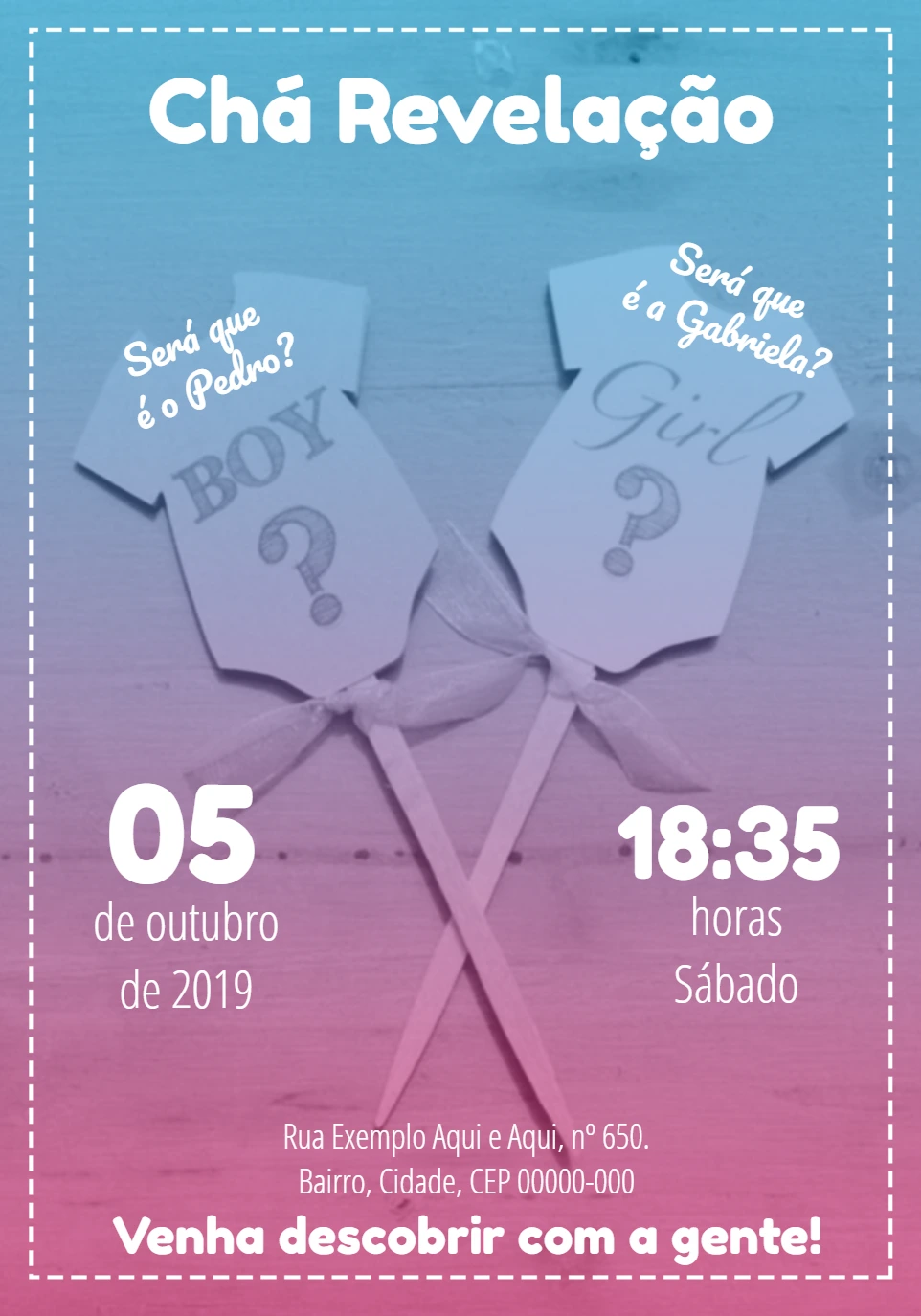 Convite Chá Revelação Menino ou Menina para Editar Online