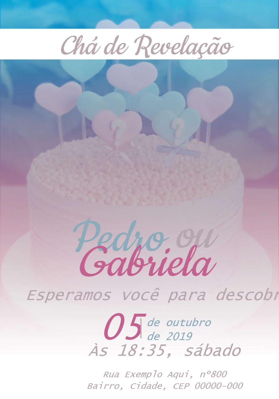 Convite Chá Revelação Bolo Menino ou Menina para Editar Online