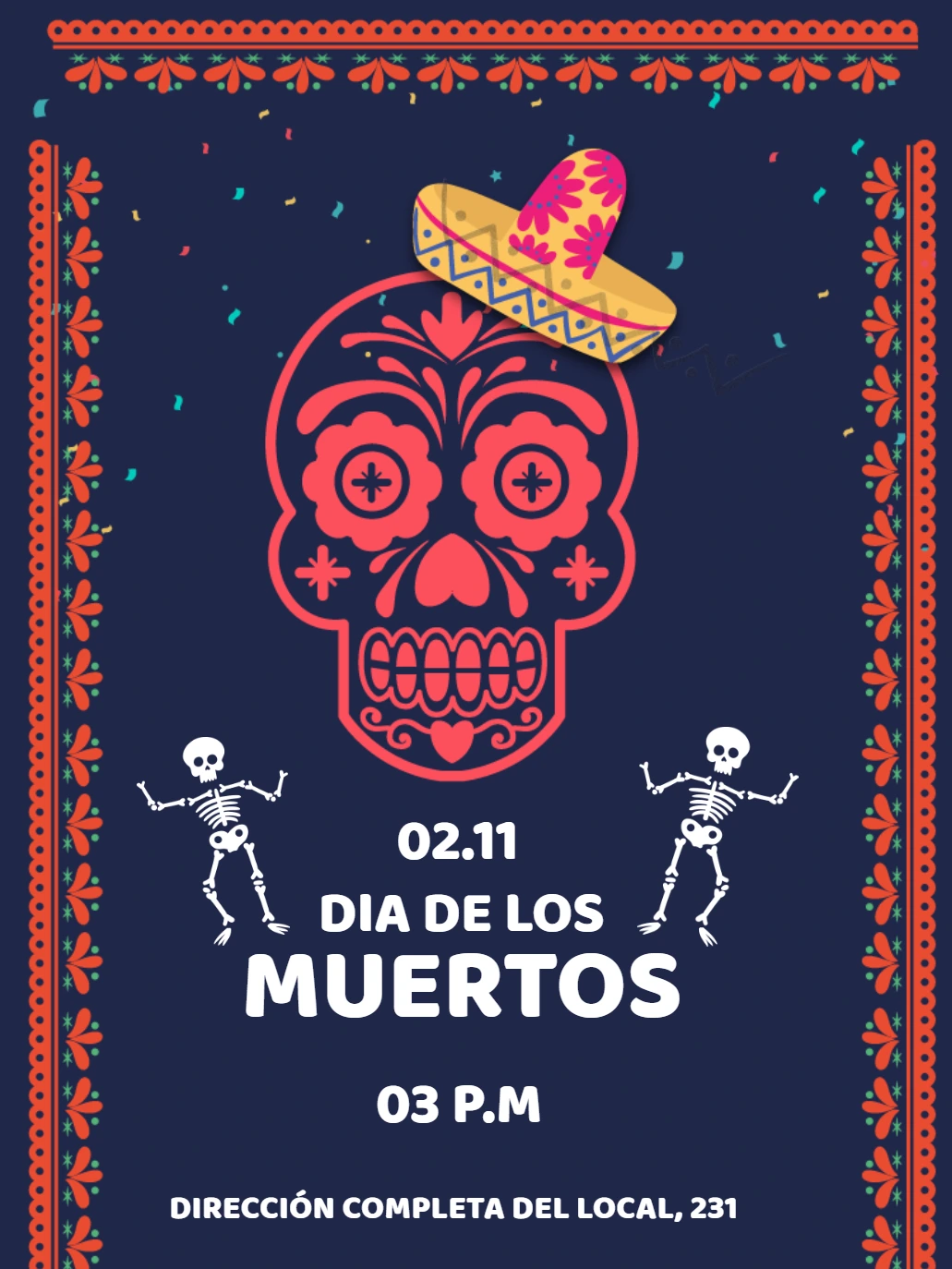 Invitación Día de los Muertos con calavera para Editar Online