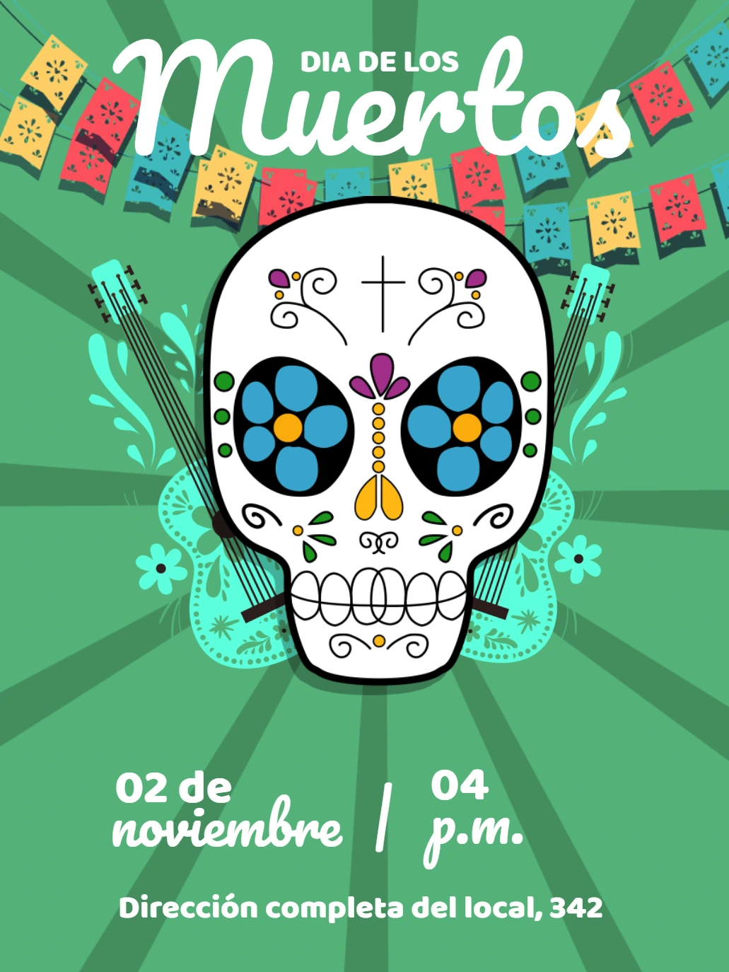 Invitación de Día de los Muertos con Calavera para Editar