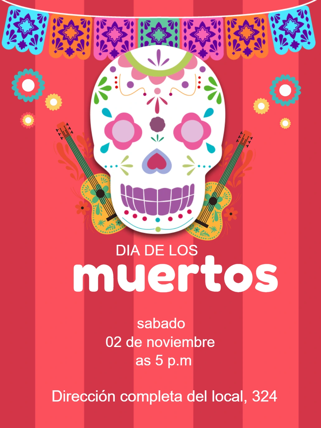 Invitación de Día de los Muertos con Calavera para Editar Online