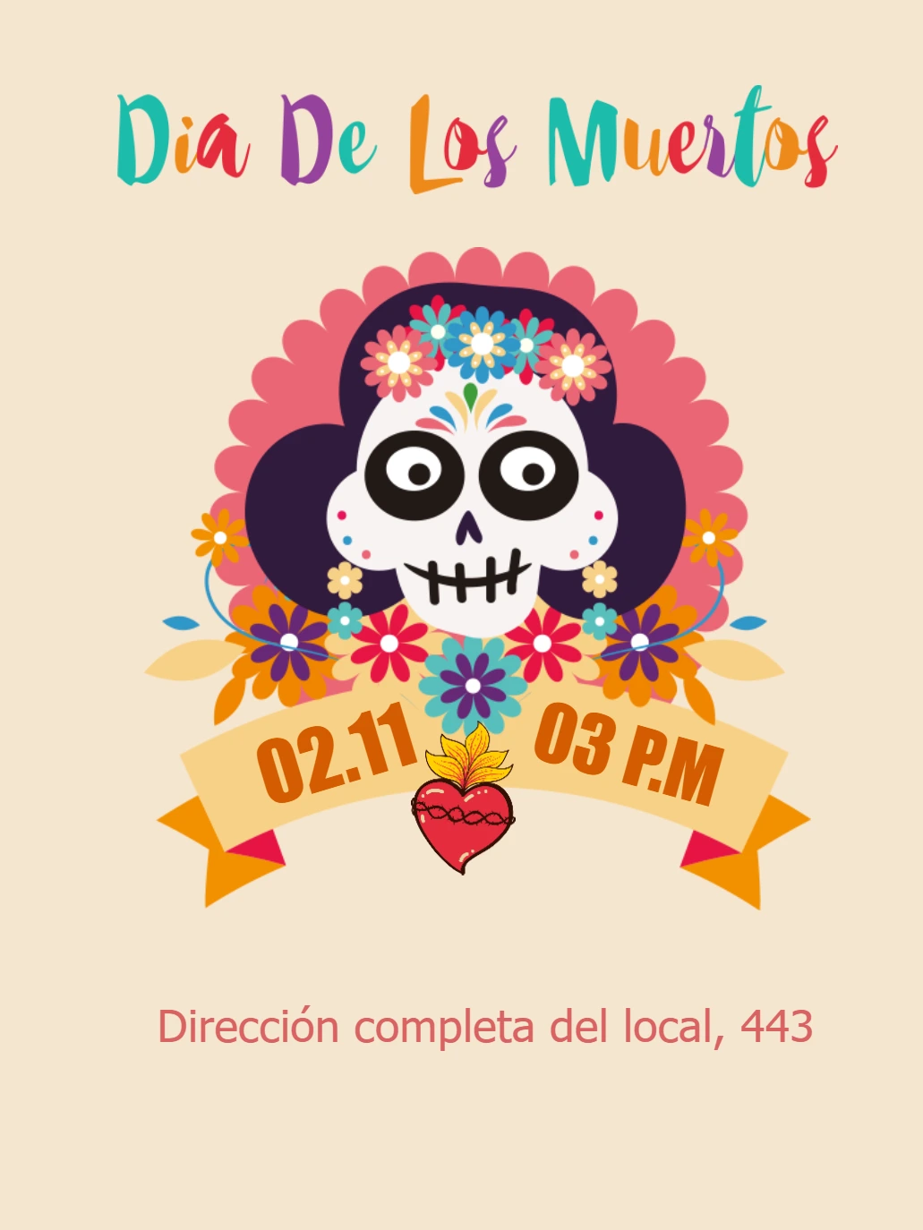 Invitación Día de los Muertos con Calavera para Editar Online