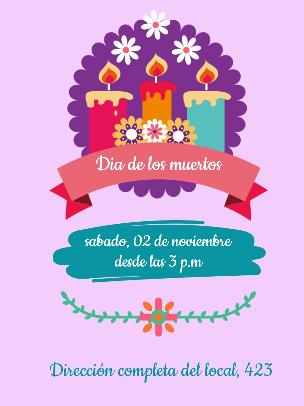 Invitación Día de los Muertos con velas y flores para Editar