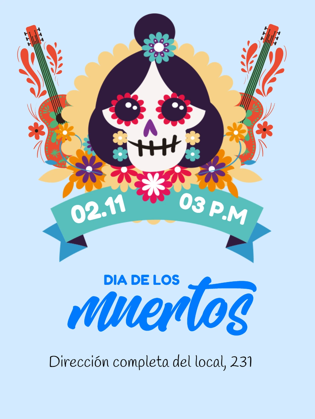 Invitación Día de los Muertos con Calavera para Editar Online