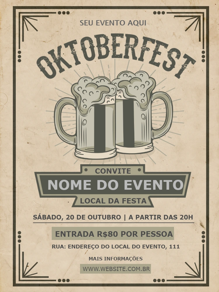 Convite de Oktoberfest Vintage com Chopp para Editar Online
