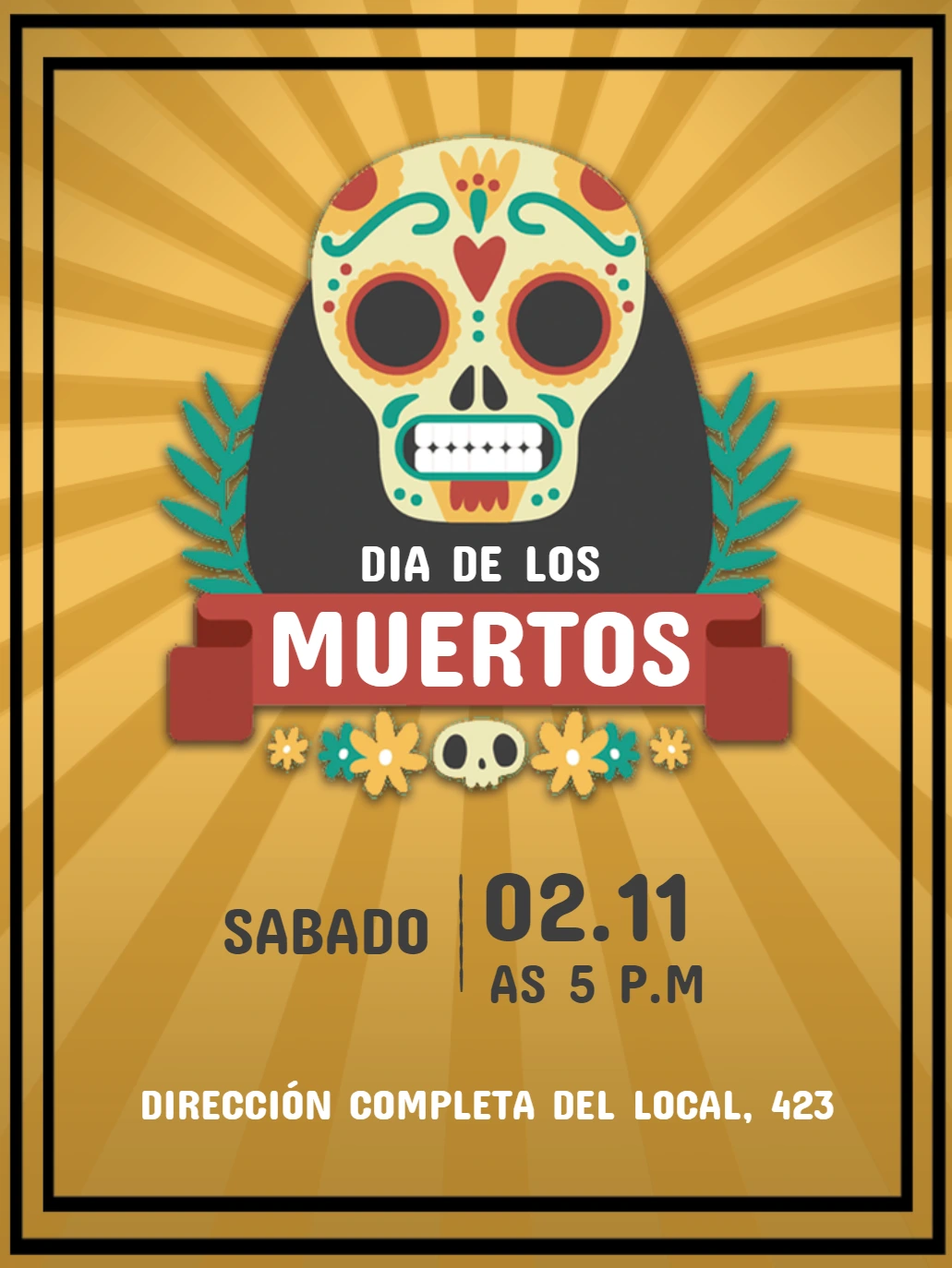 Invitación Día de los Muertos con Calavera para Editar Online