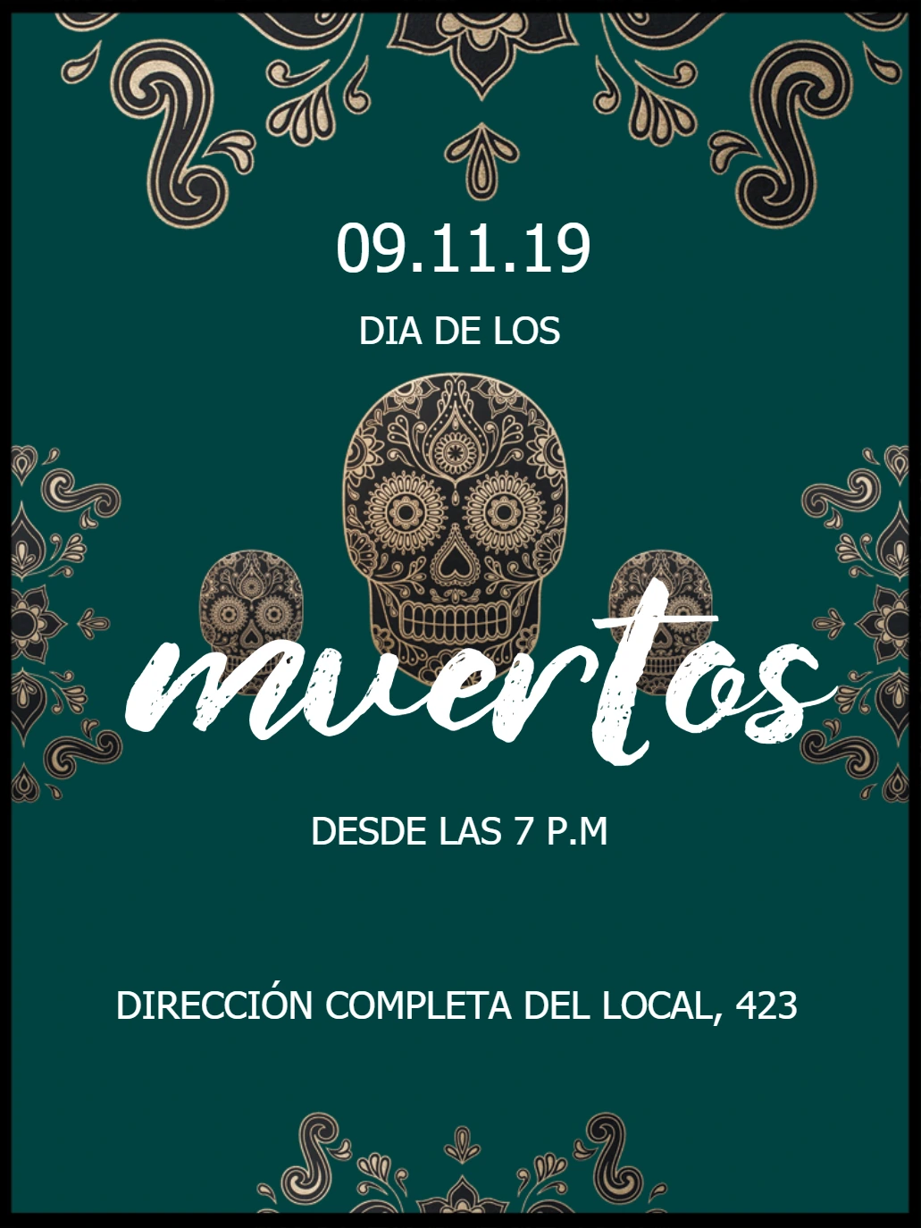 Invitación Día de los Muertos con Calaveras para Editar Online