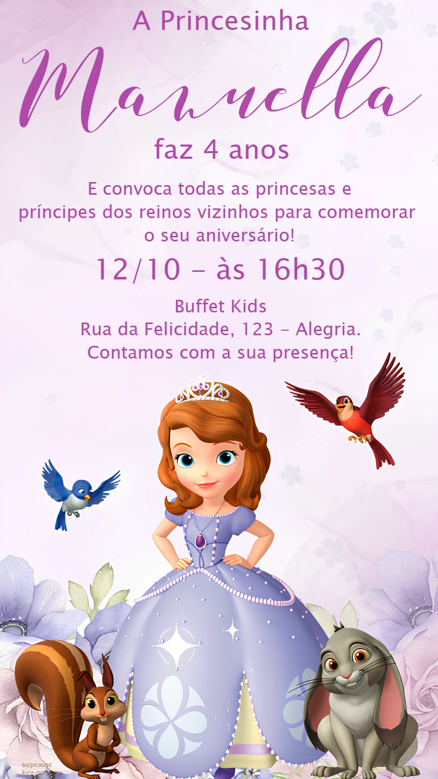 Convite Aniversário Princesinha Sofia para Editar Online