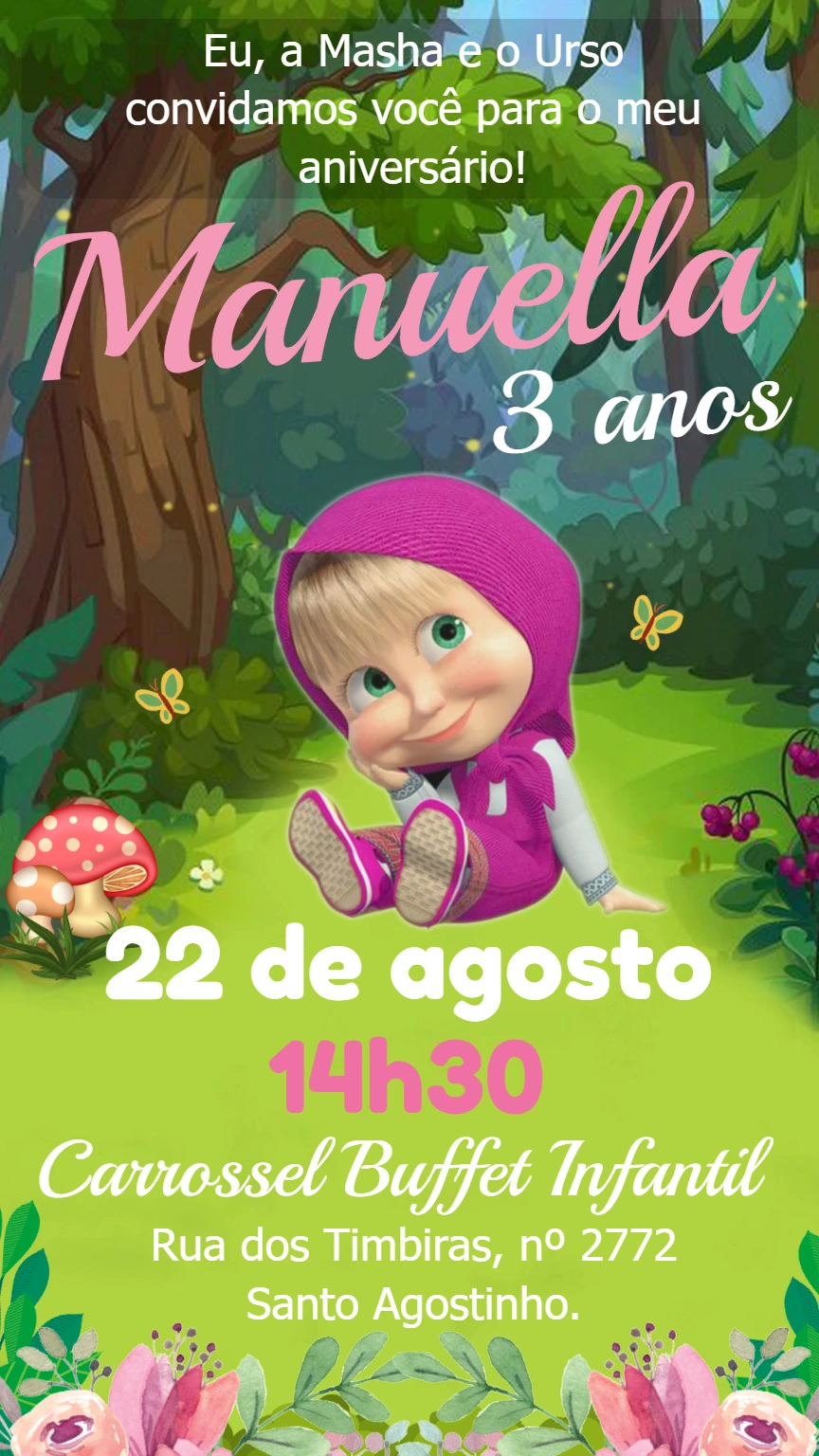 Convite de Aniversário Masha e o Urso para Editar Online