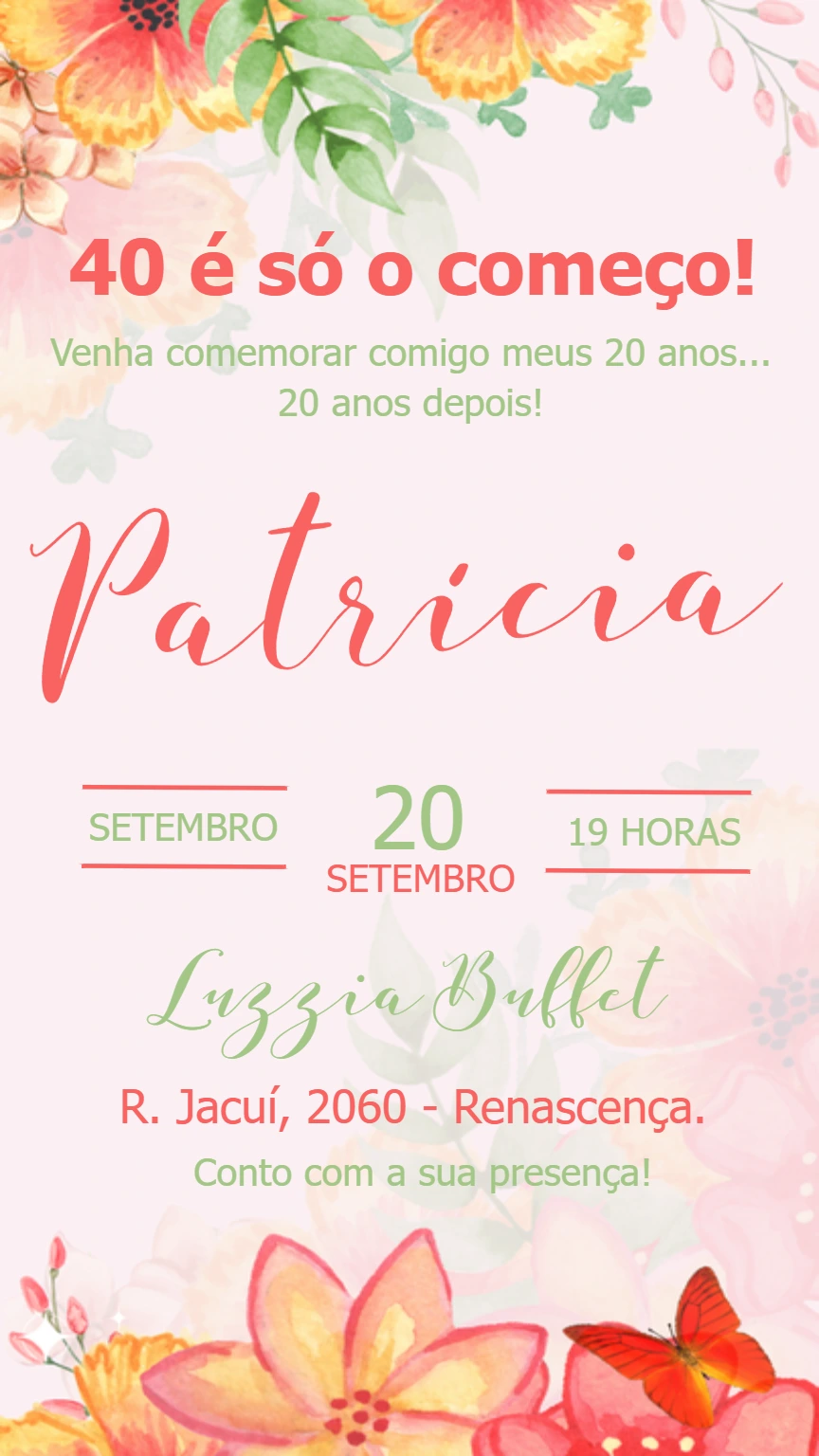 Convite de Aniversário Floral Aquarela para Editar Online