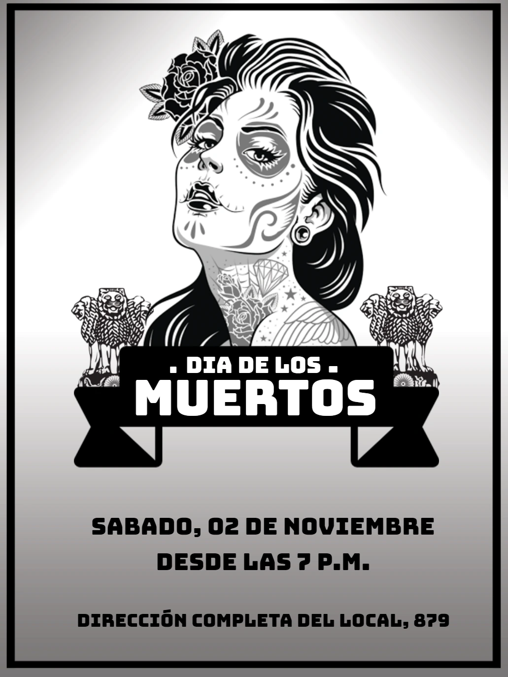 Invitación Día de los Muertos con Catrina para Editar Online