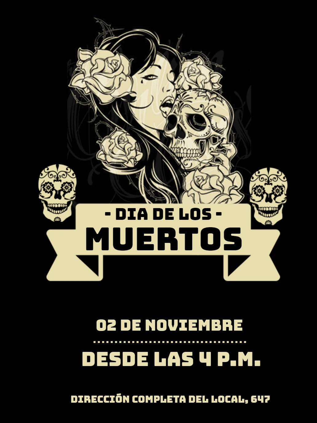 Invitación Día de los Muertos con Calavera para Editar Online