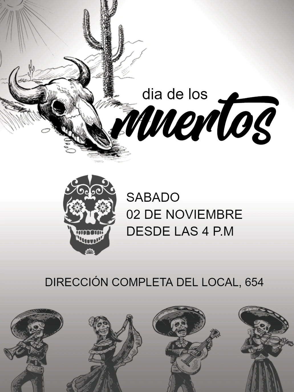 Invitación Día de los Muertos con calaveras para Editar Online