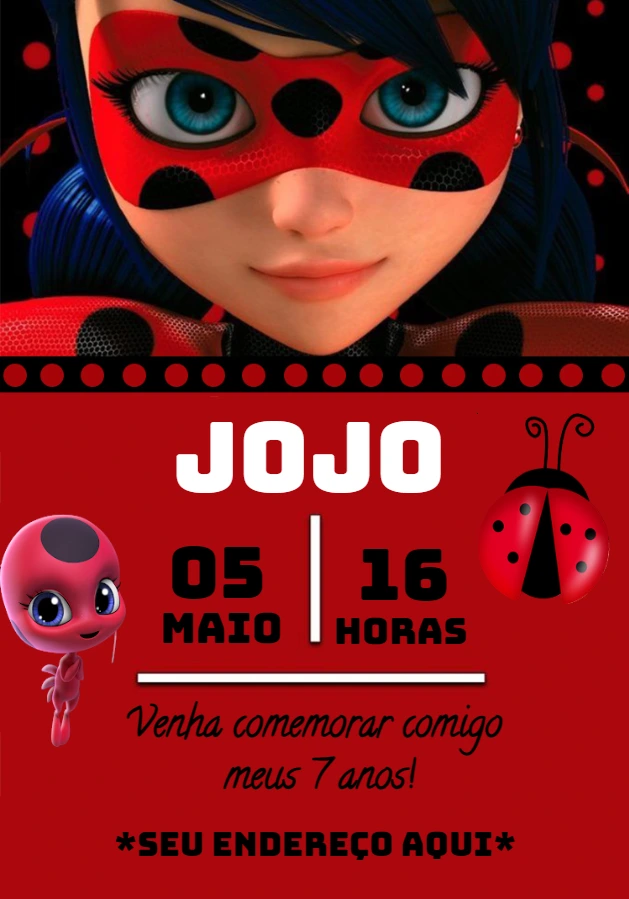 Convite de Aniversário Ladybug Miraculous para Editar Online