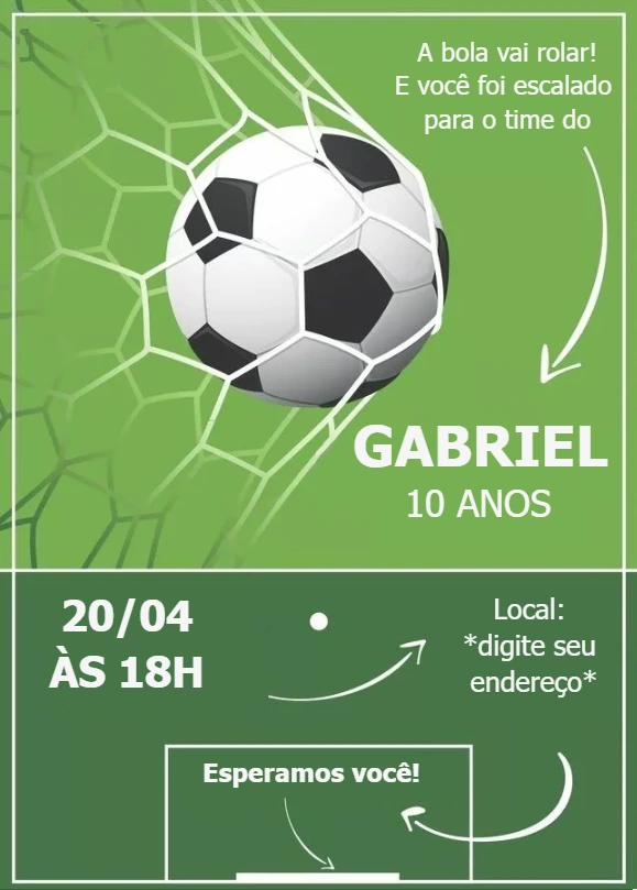 Convite de Aniversário Futebol para Editar Online