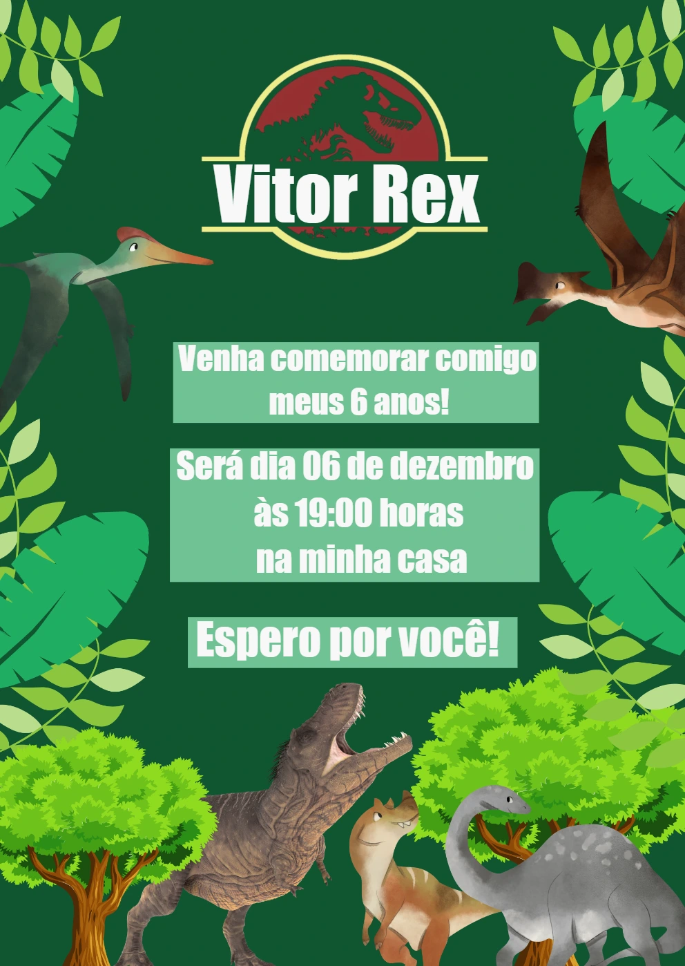 Convite de Aniversário Dinossauro Jurassic para Editar Online