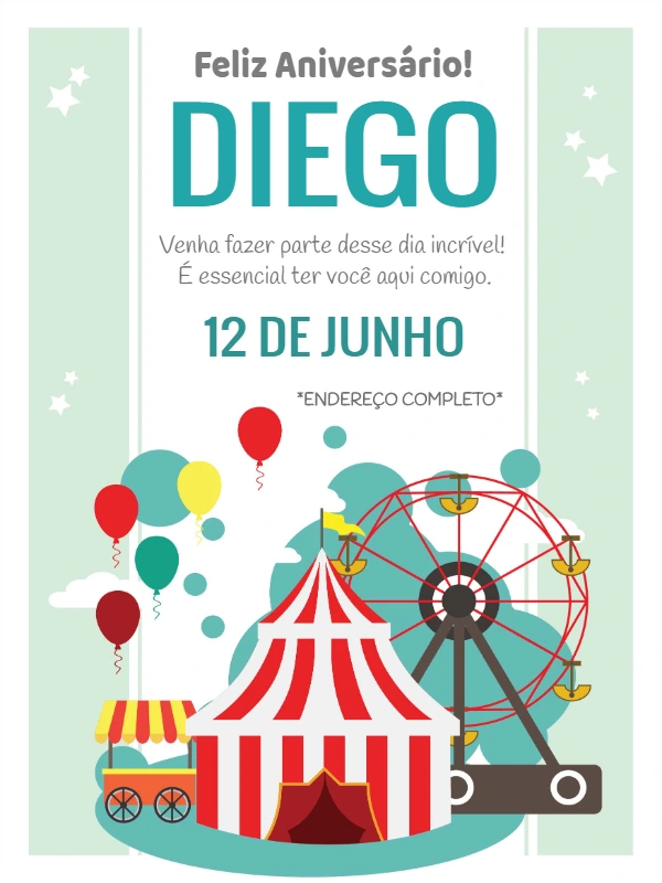 Convite de Aniversário Tema Circo para Editar e Enviar Online