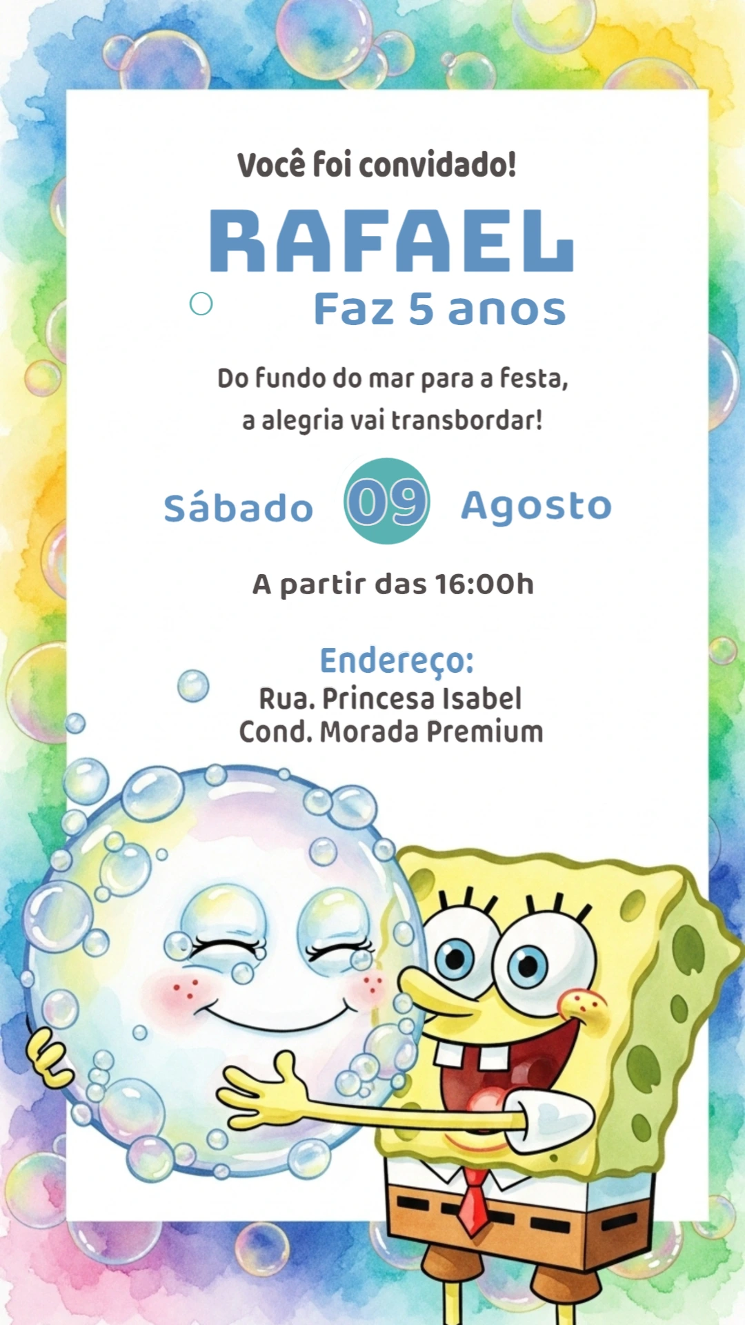Convite de Aniversário Bob Esponja para Editar Online