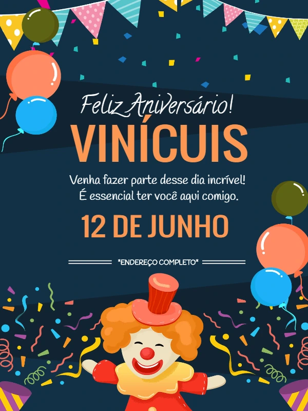 Convite de Aniversário Circo com Palhaço para Editar Online