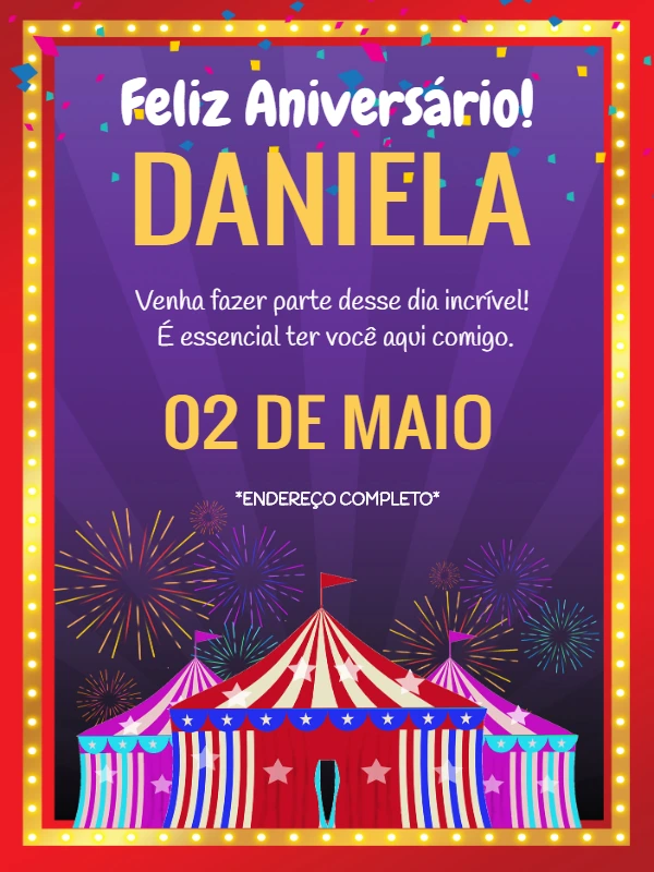 Convite de Aniversário Circo Colorido para Editar Online