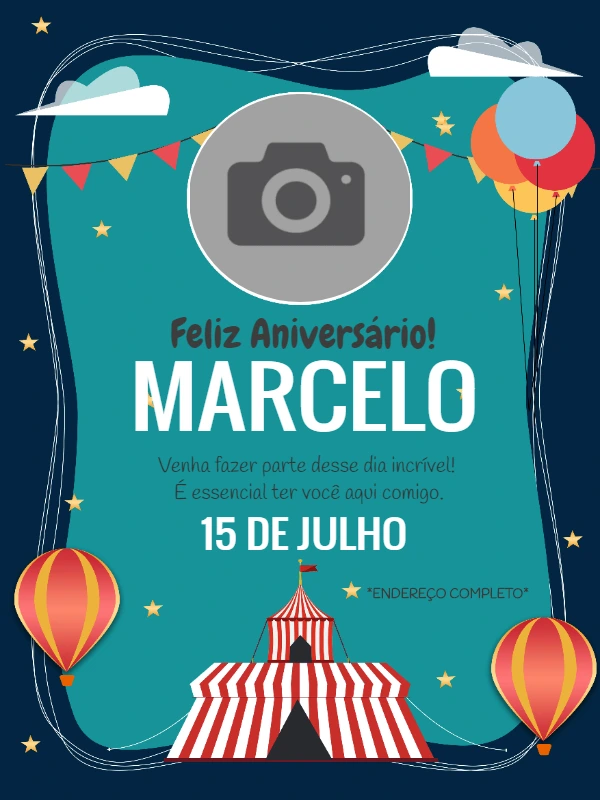 Convite Aniversário Circo com Foto para Editar Online