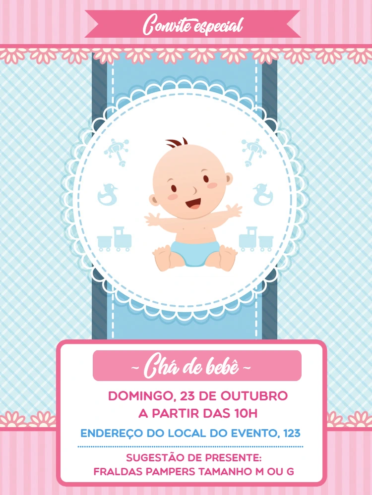 Convite Chá de Bebê Menino Delicado para Editar Online