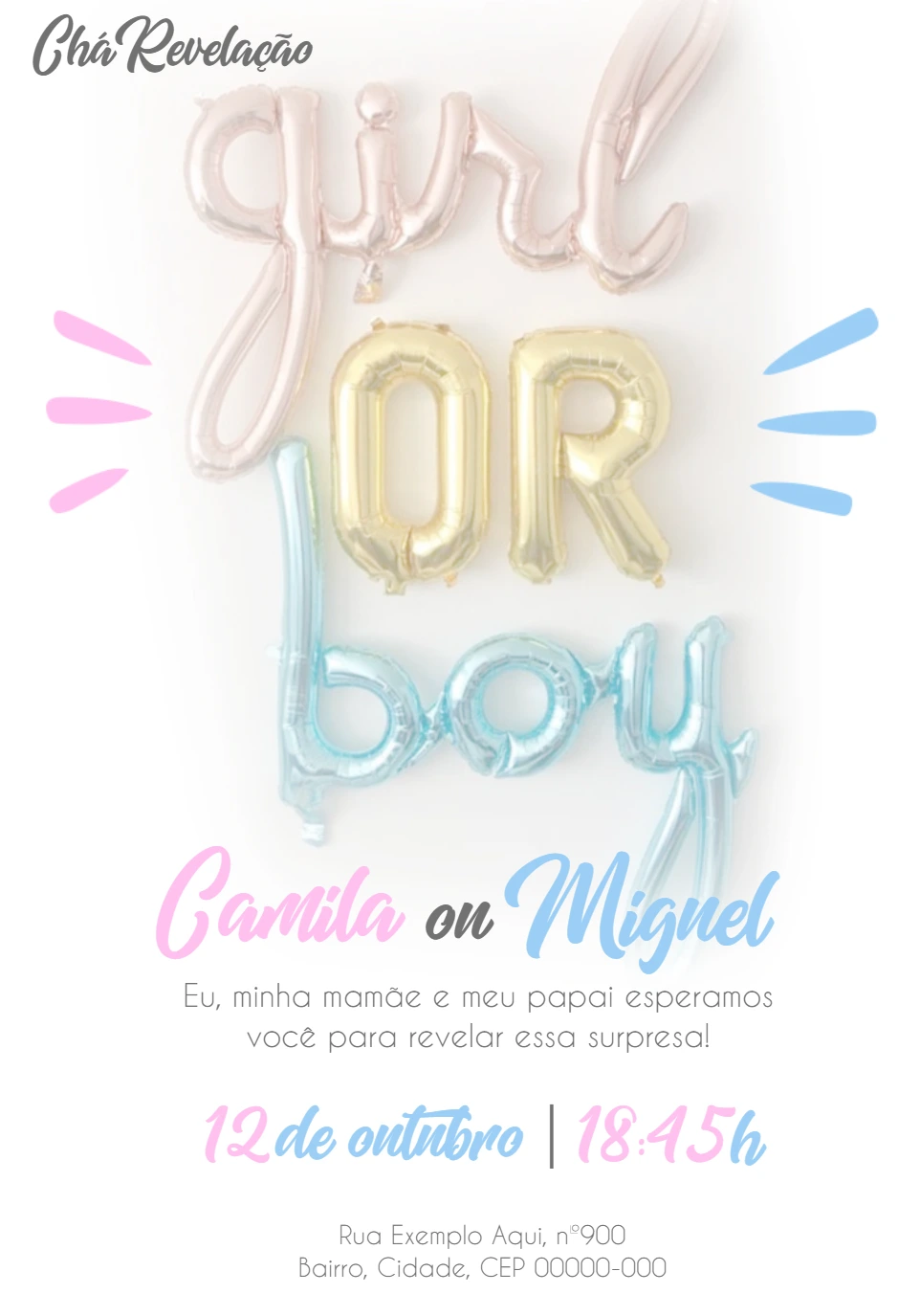 Convite Chá Revelação Balões Girl or Boy para Editar Online