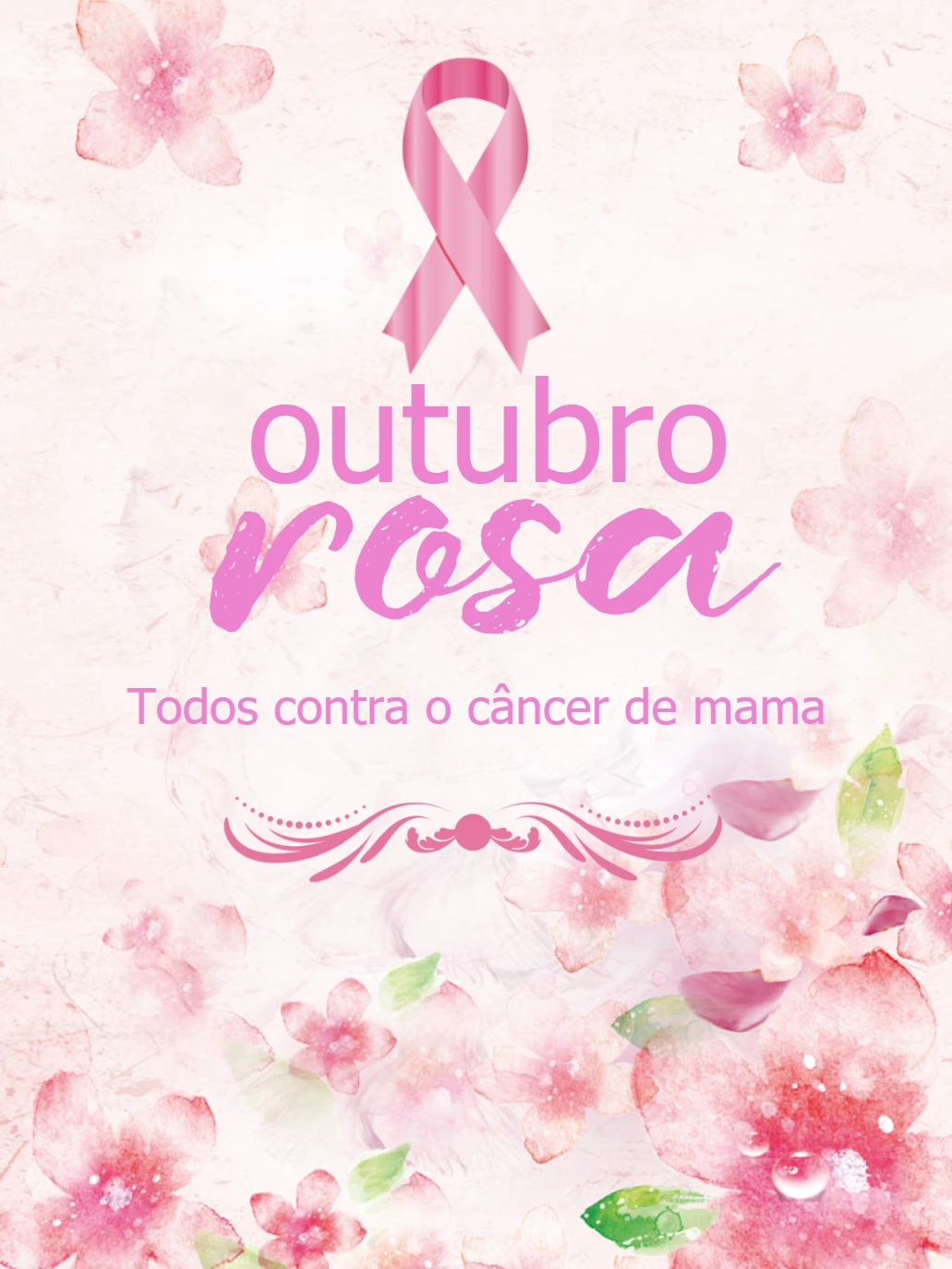 Post Outubro Rosa com Laço e Flores para Editar Online