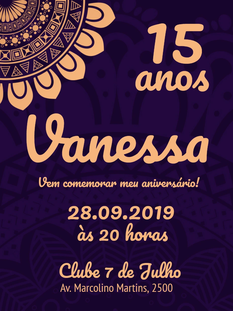 Convite de 15 Anos com Mandalas para Editar Online