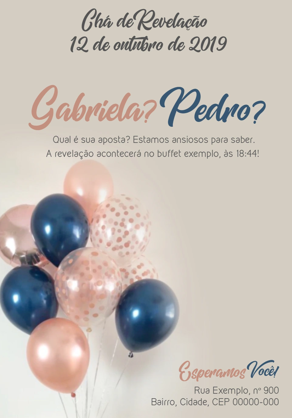 Convite Chá Revelação com Balões para Editar Online