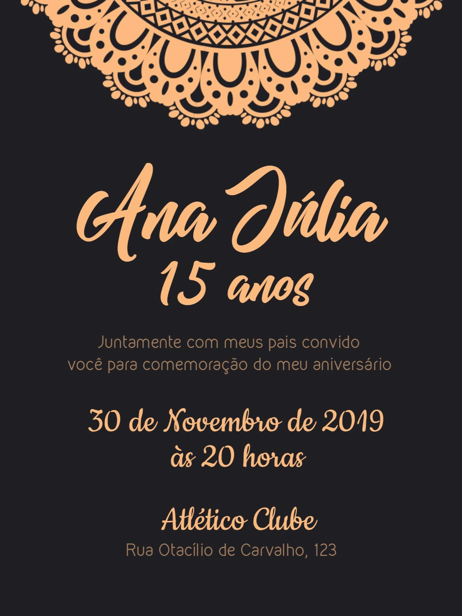 Convite de 15 anos com Mandala Elegante para Editar Online