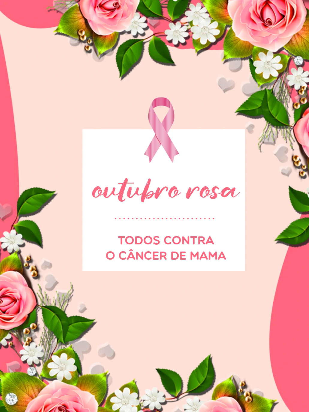 Post Outubro Rosa Floral com Fita para Editar Online