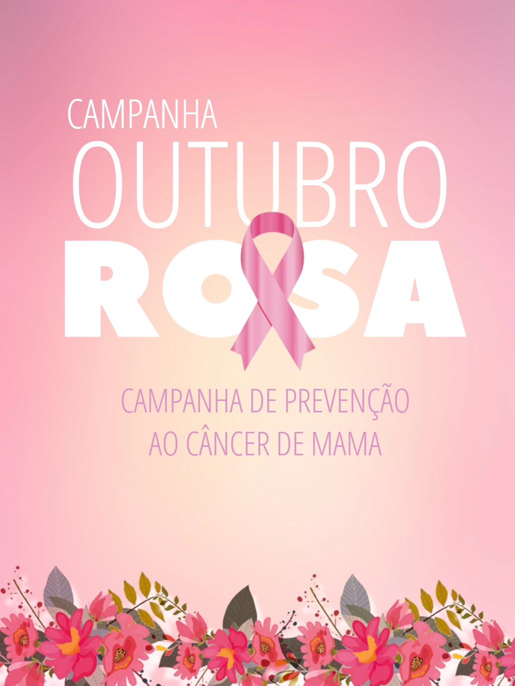 Arte Outubro Rosa com Laço e Flores para Editar Online