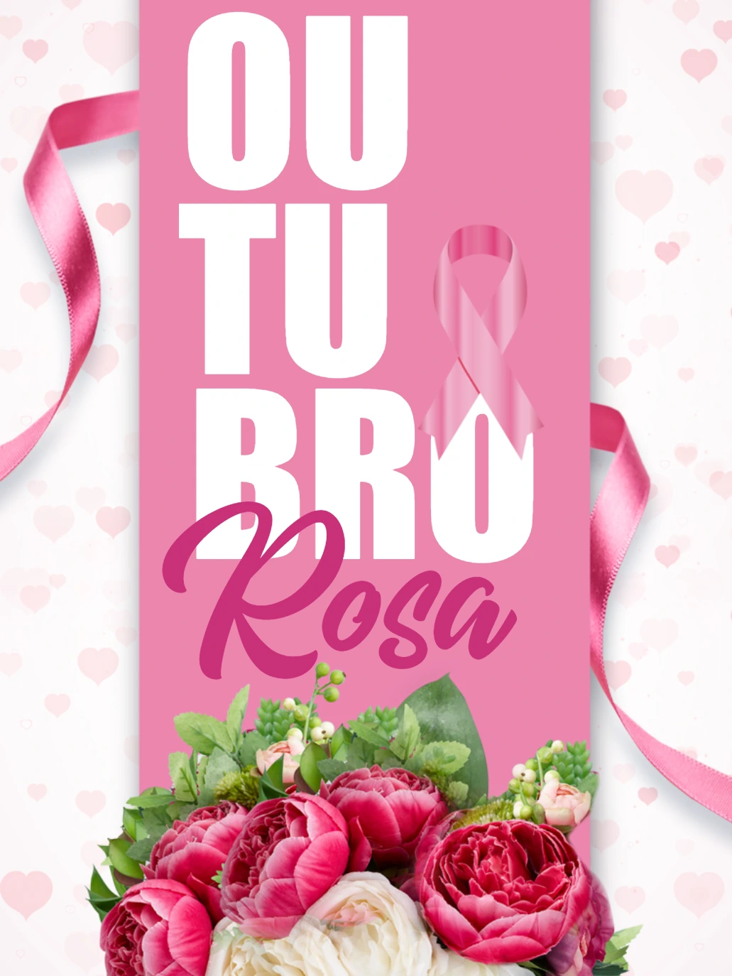Post Editável Outubro Rosa com Flores para Divulgar