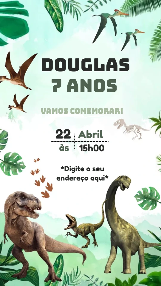 Convite de Aniversário Dinossauro Jurássico para Editar Online