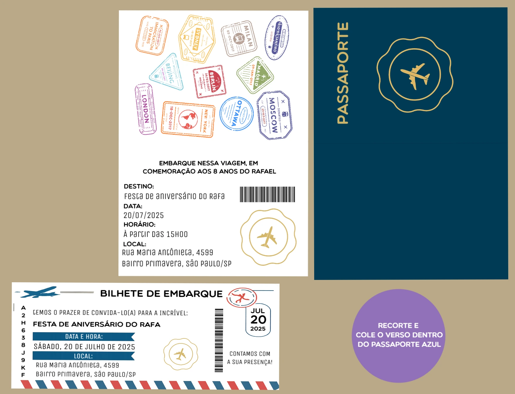 Convite Aniversário Passaporte Viagem para Editar Online