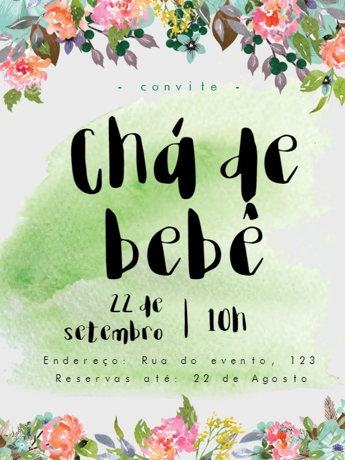 Convite Chá de Bebê Floral Verde para Editar Online