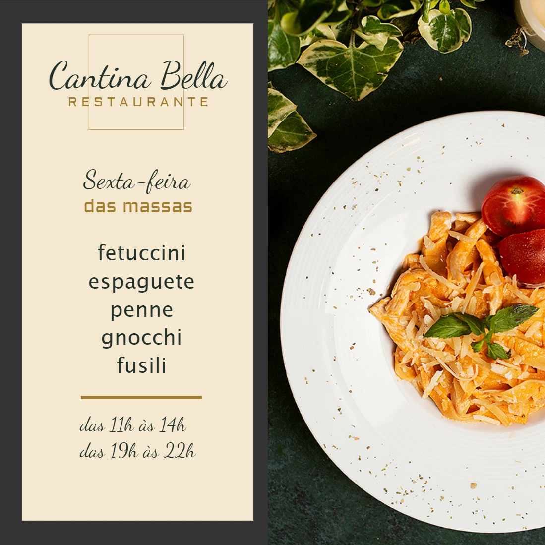 Post de Restaurante com Menu de Massas para Editar Online