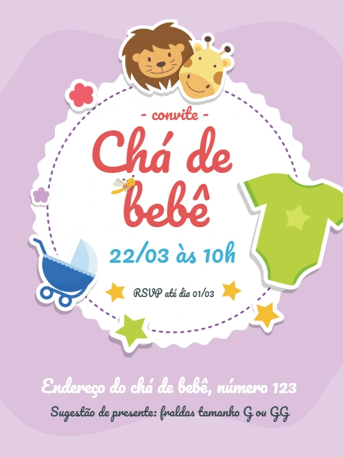 Convite Chá de Bebê Leão e Girafa para Editar Online