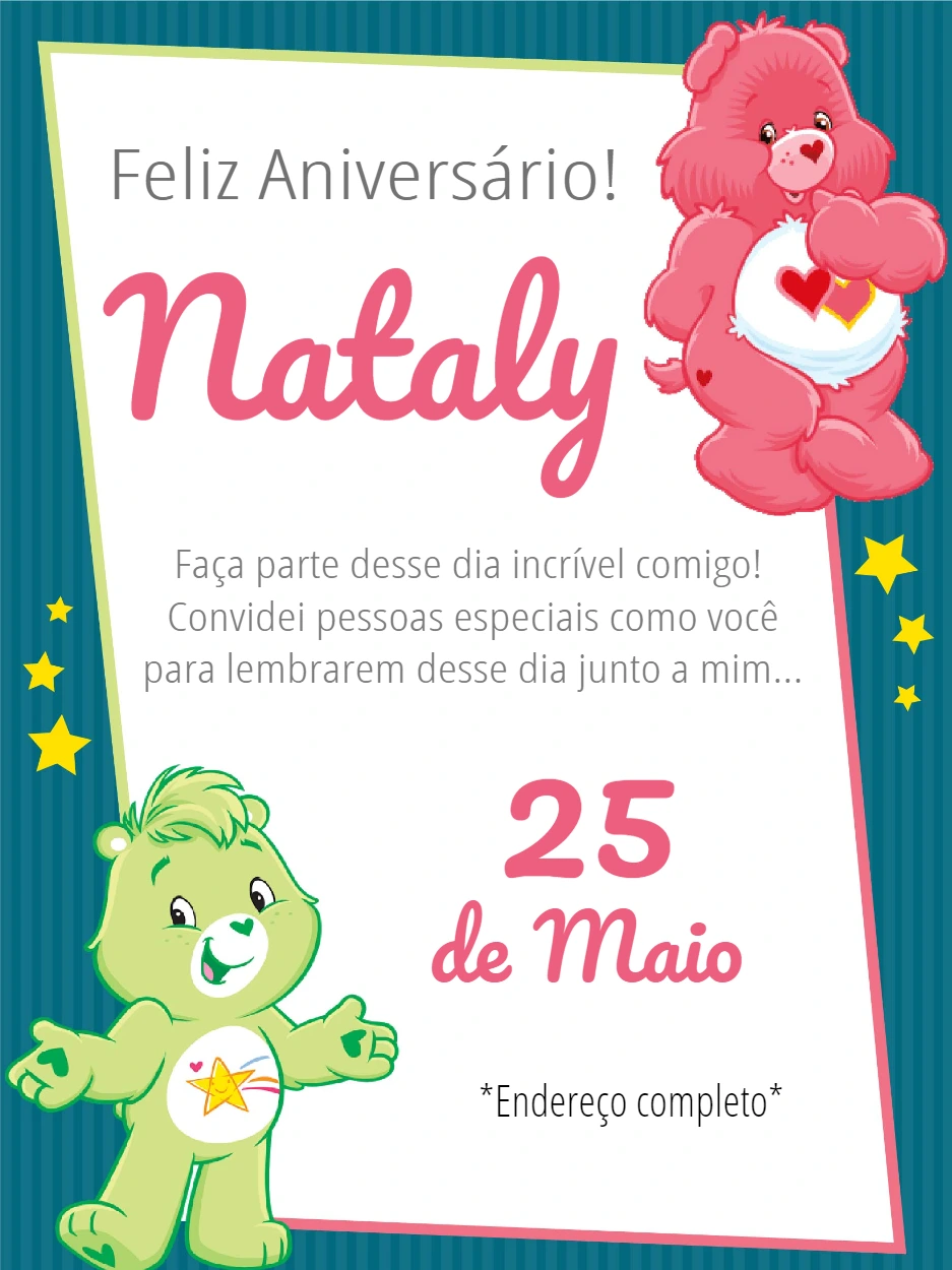 Convite de Aniversário Ursinhos Carinhosos para Editar Online