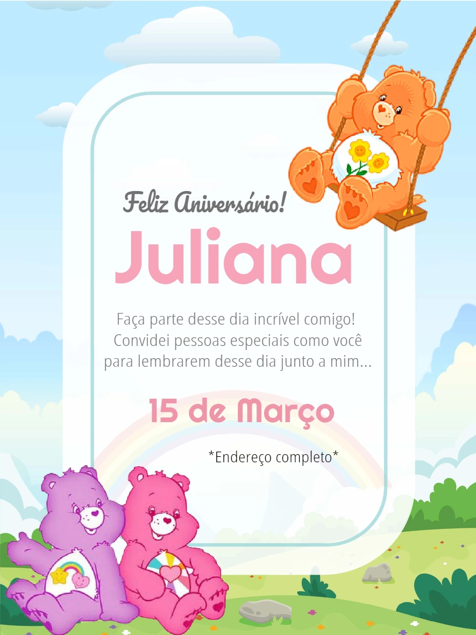 Convite de Aniversário Ursinhos Carinhosos para Editar Online