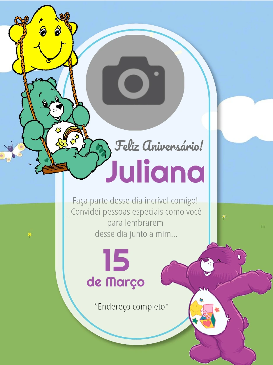 Convite Ursinhos Carinhosos com Foto para Editar Online
