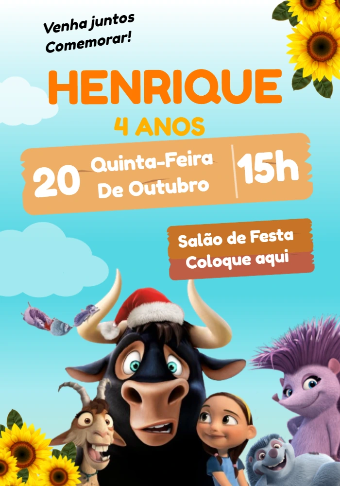 Convite de Aniversário Touro Ferdinando para Editar Online