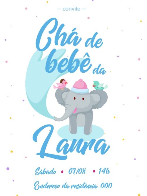 Convite Chá de Bebê Elefantinho Fofo para Editar Online
