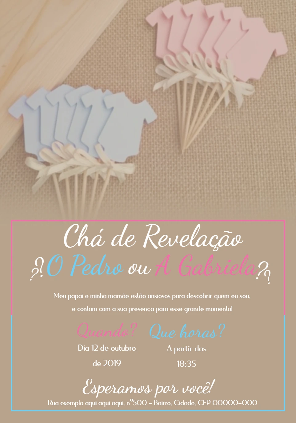 Convite Chá de Revelação Menino ou Menina para Editar Online